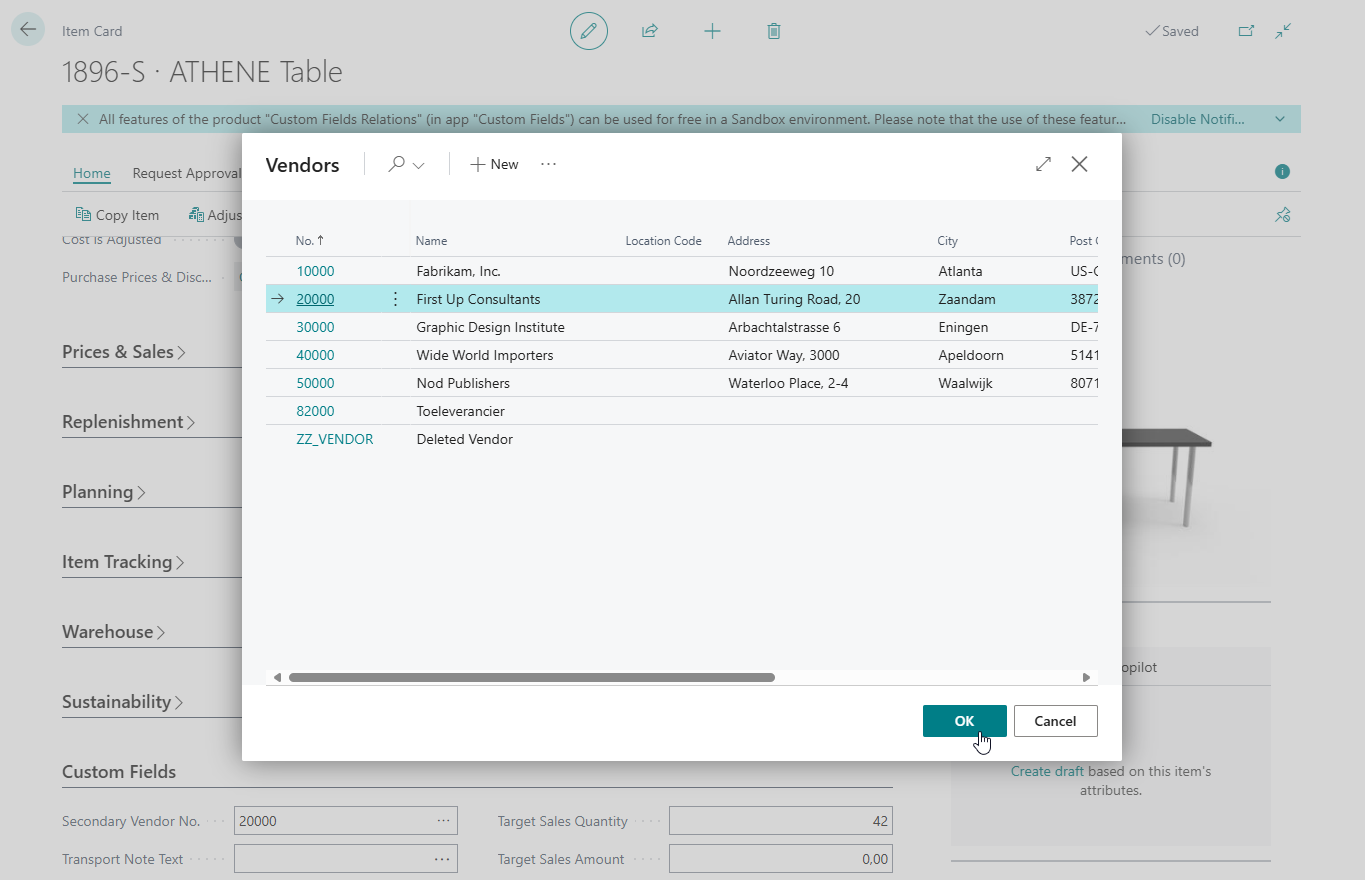 Custom Fields Relations - Example of custom field with vendor lookup