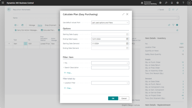 Easy Purchasing app Business Central -Calculate Plan