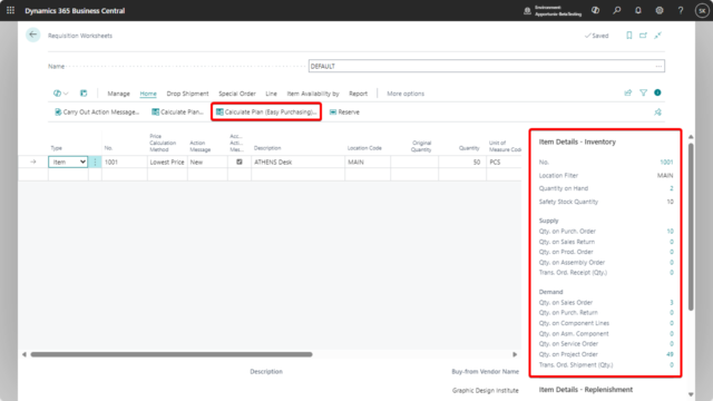 Easy Purchasing app Business Central -Requisition Worksheet