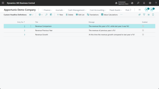 Custom Headline Definitions Page