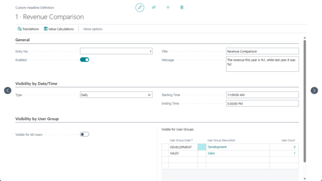 Custom Headline Definition Revenue Comparison Example